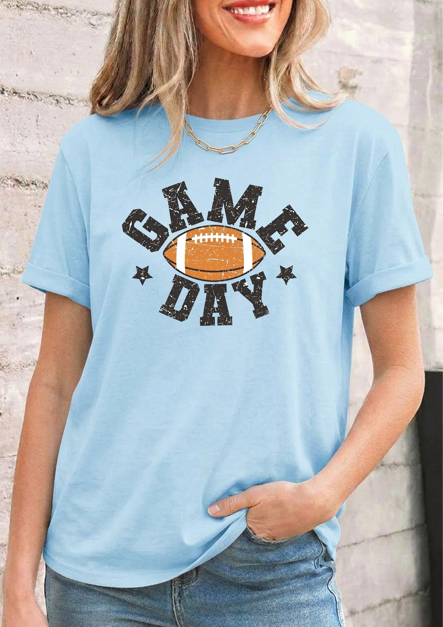 Vintage Football Game Day Tee Women Casual Sport Shirt