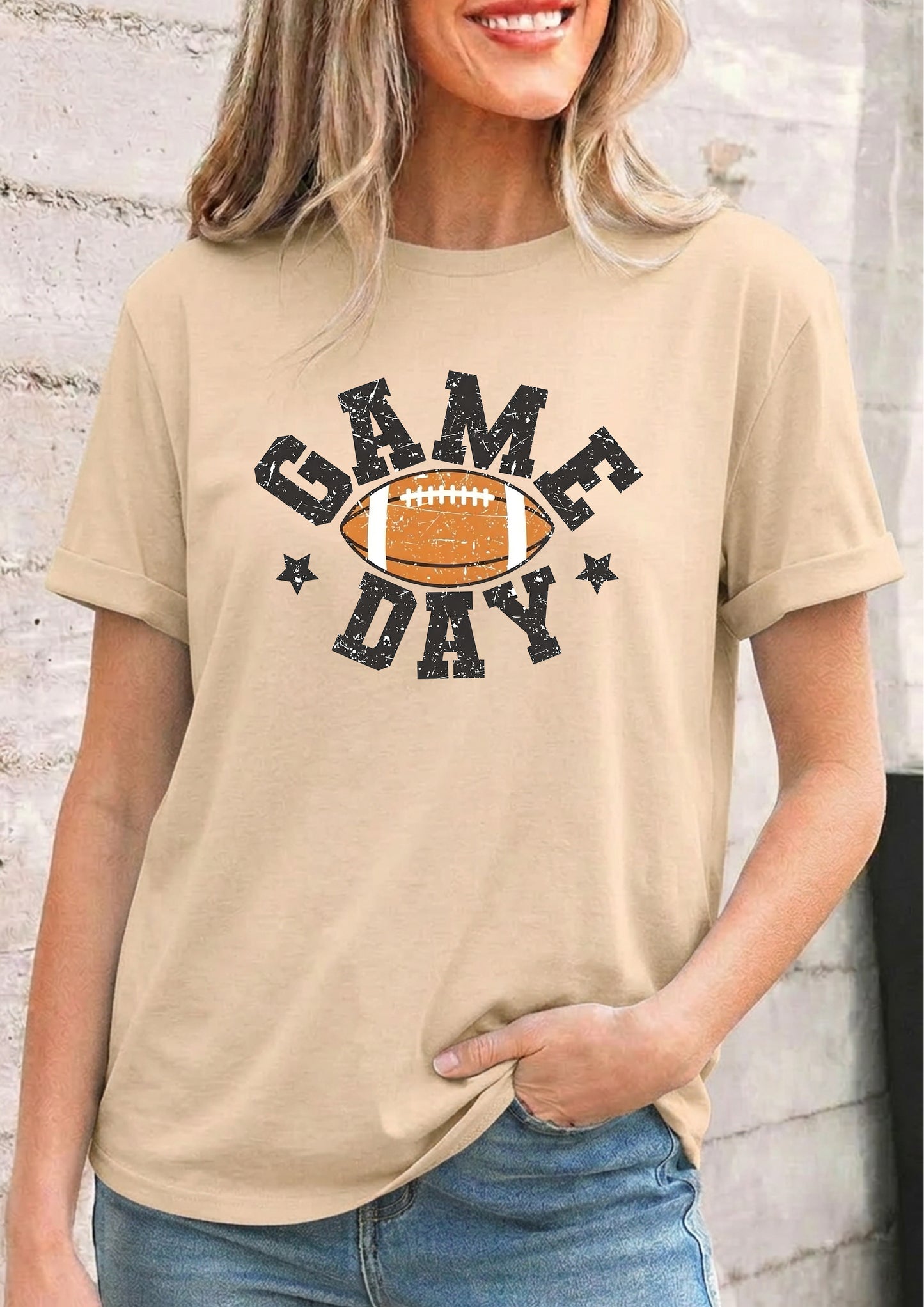 Vintage Football Game Day Tee Women Casual Sport Shirt