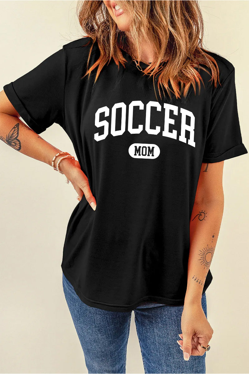 Soccer Mom Tee Women Game Day Graphic Shirt Casual Black Top