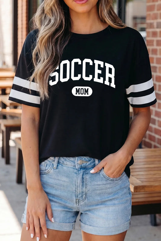 Soccer Mom Graphic Tee Women Black Sporty Casual Shirt