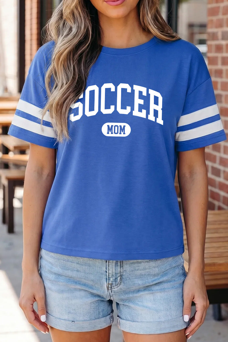 Soccer Mom Graphic Tee Women Black Sporty Casual Shirt