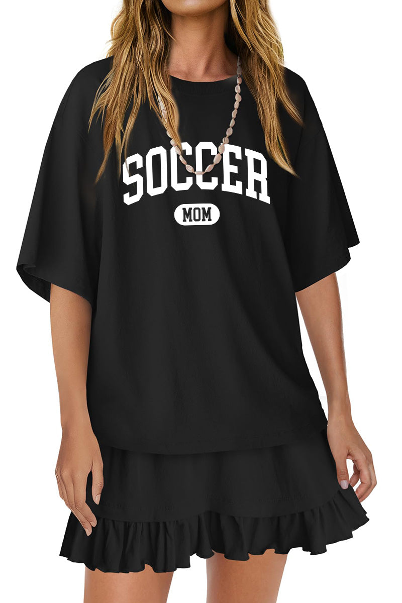 Game Day Two Piece Set Women Crewneck Short Sleeve Skirt Outfit Set