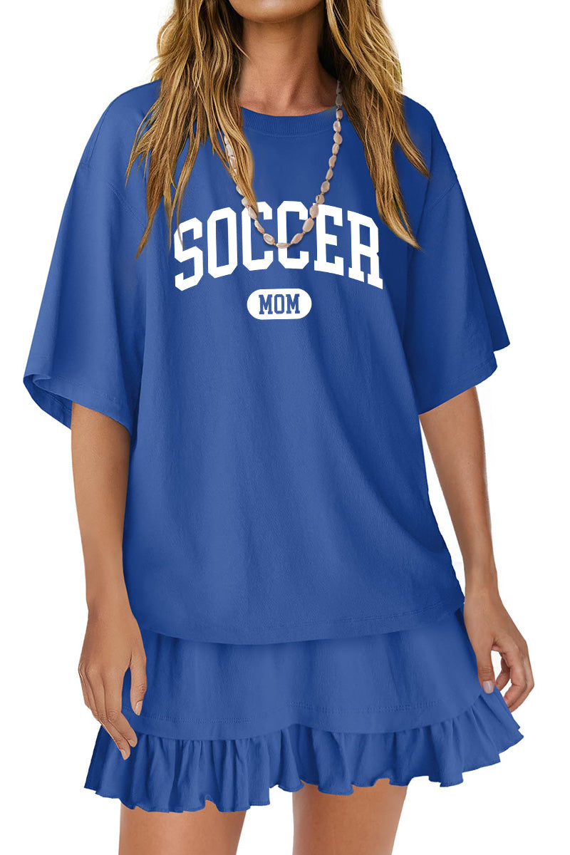 Game Day Two Piece Set Women Crewneck Short Sleeve Skirt Outfit Set