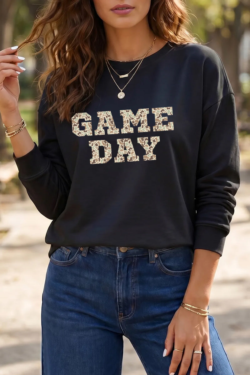 Game Day Leopard Graphic Black Crewneck Sweatshirt
