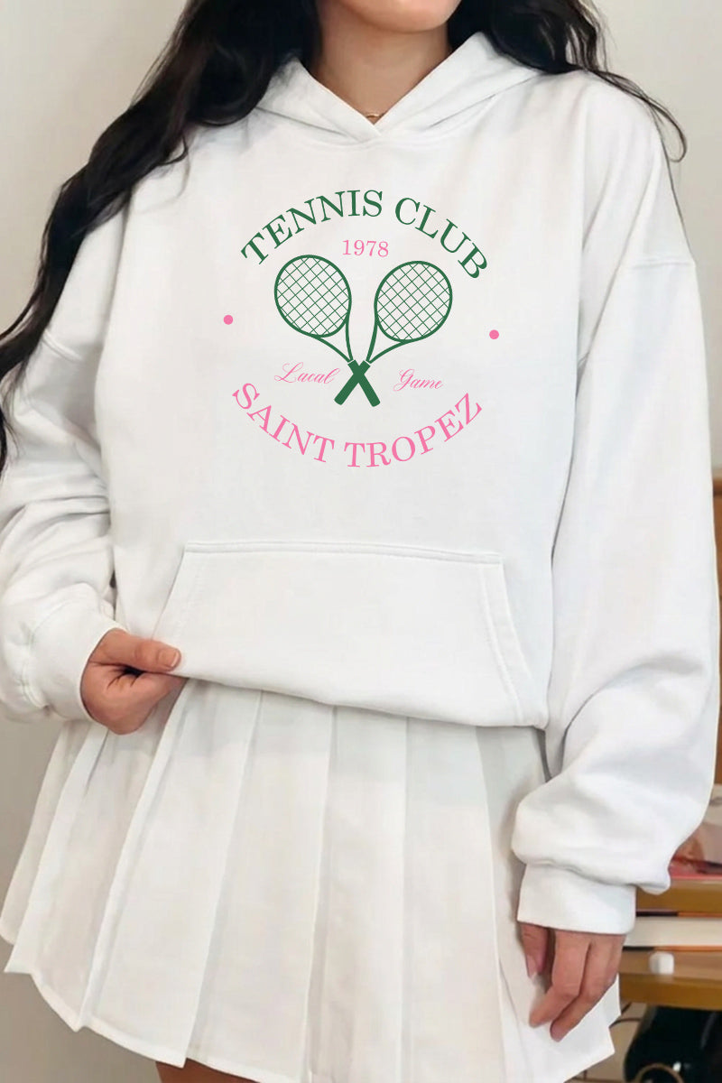 Tennis Club Graphic Hoodie Preppy Oversized Pullover