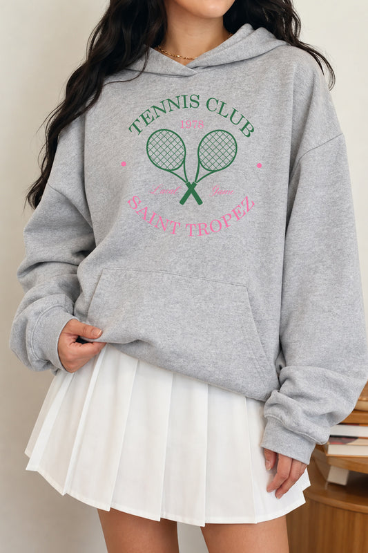 Tennis Club Graphic Hoodie Preppy Oversized Pullover