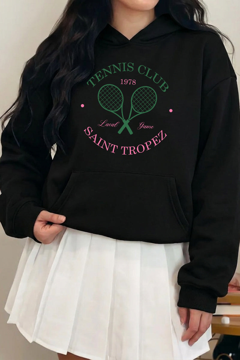 Tennis Club Graphic Hoodie Preppy Oversized Pullover