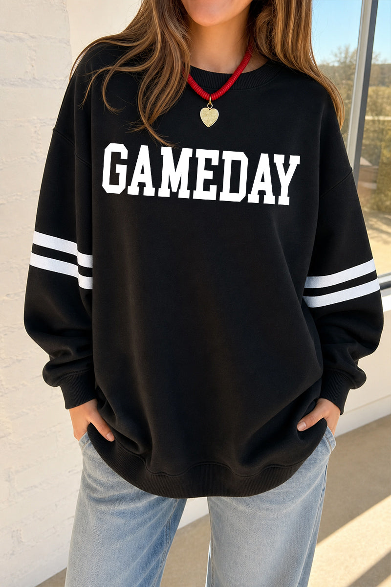 Graphic Cotton Sweatshirt GameDay Oversized Drop-Shoulder Striped