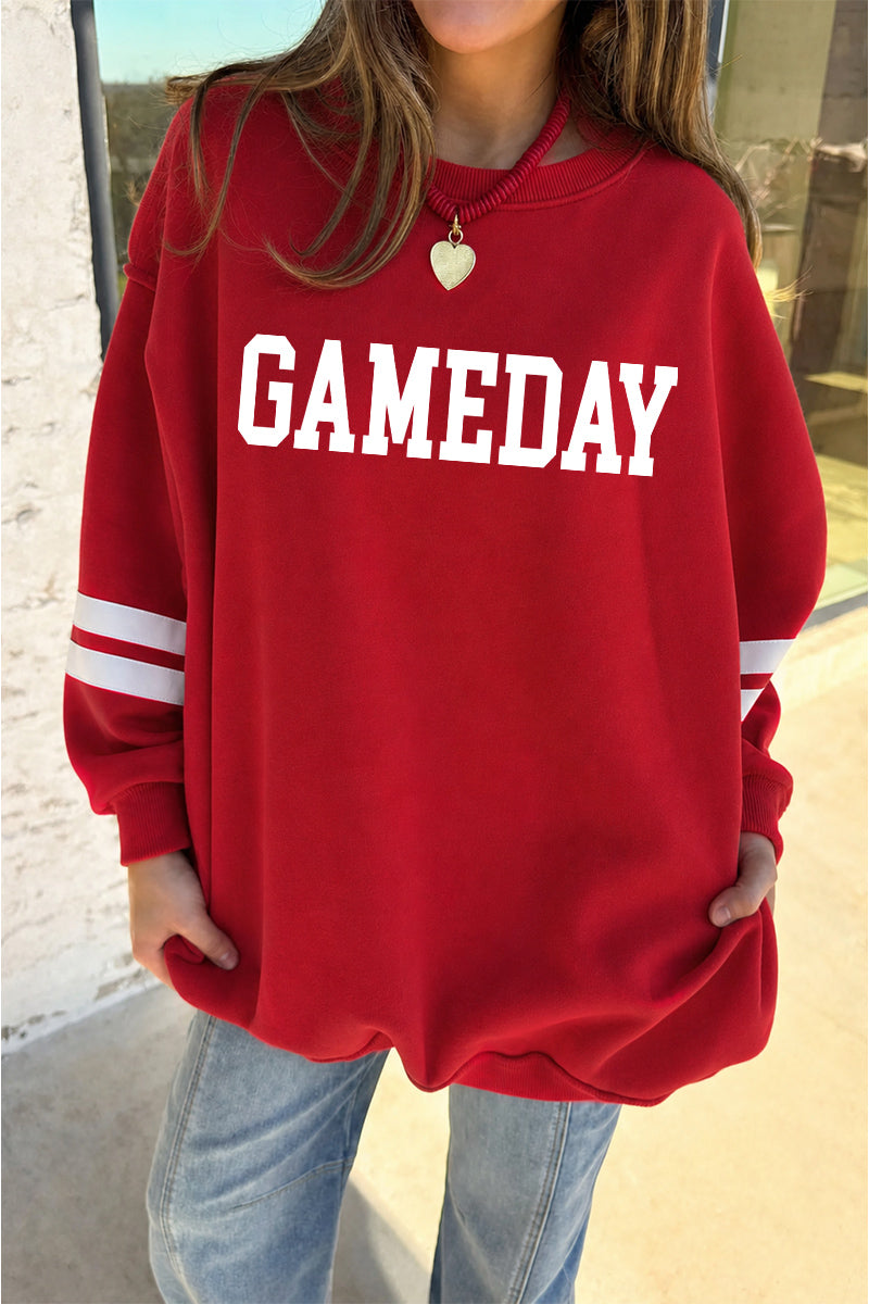 Graphic Cotton Sweatshirt GameDay Oversized Drop-Shoulder Striped