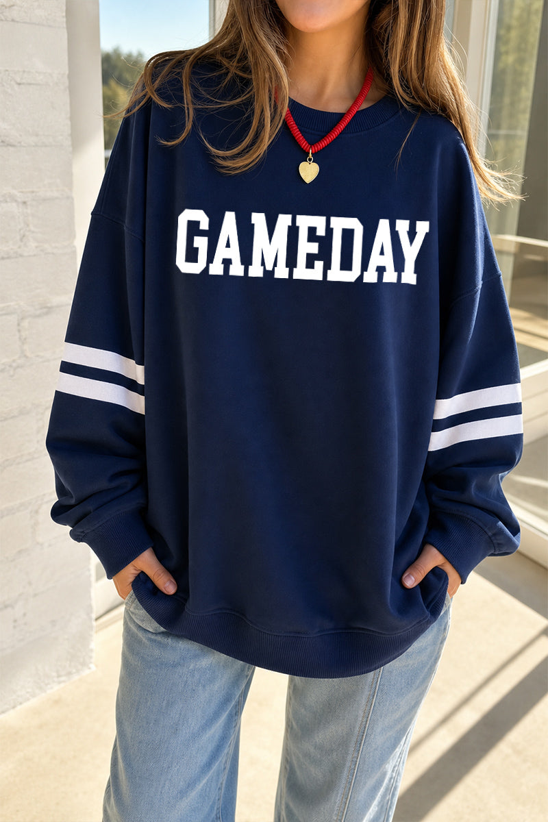 Graphic Cotton Sweatshirt GameDay Oversized Drop-Shoulder Striped