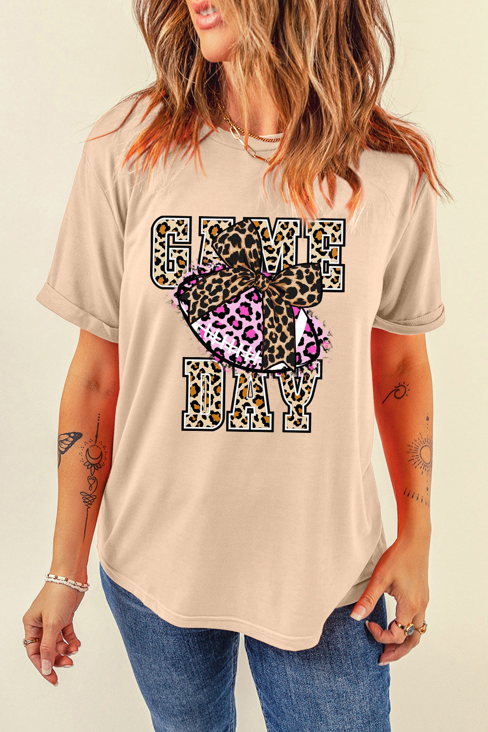 Halloween Pumpkin Leopard Print Crew Neck T-Shirt