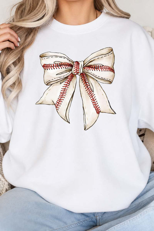 Top Baseball Bow Print Round Neck Long Sleeve Casual