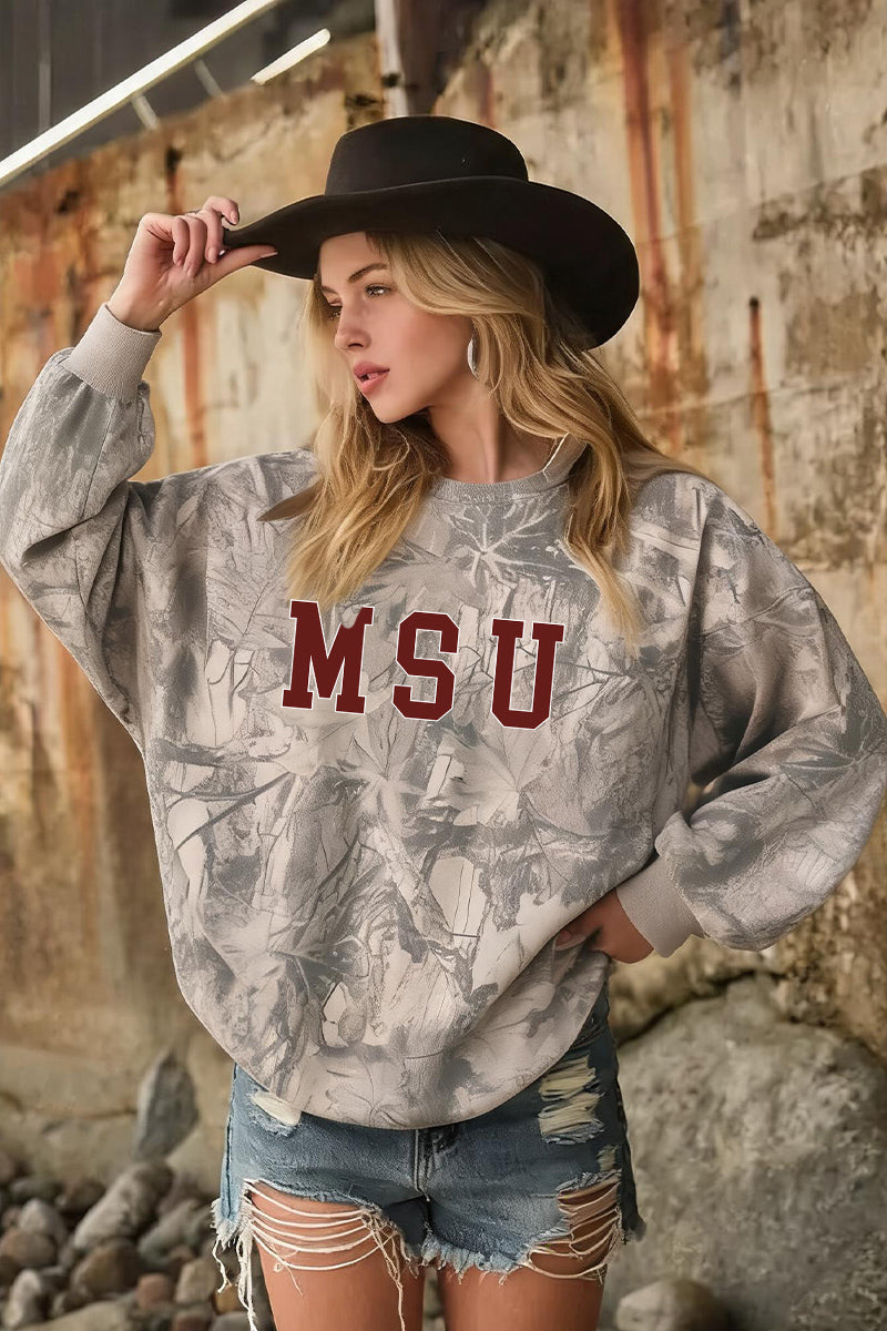 Camo MSU Oversized Crewneck Game Day Sweatshirt