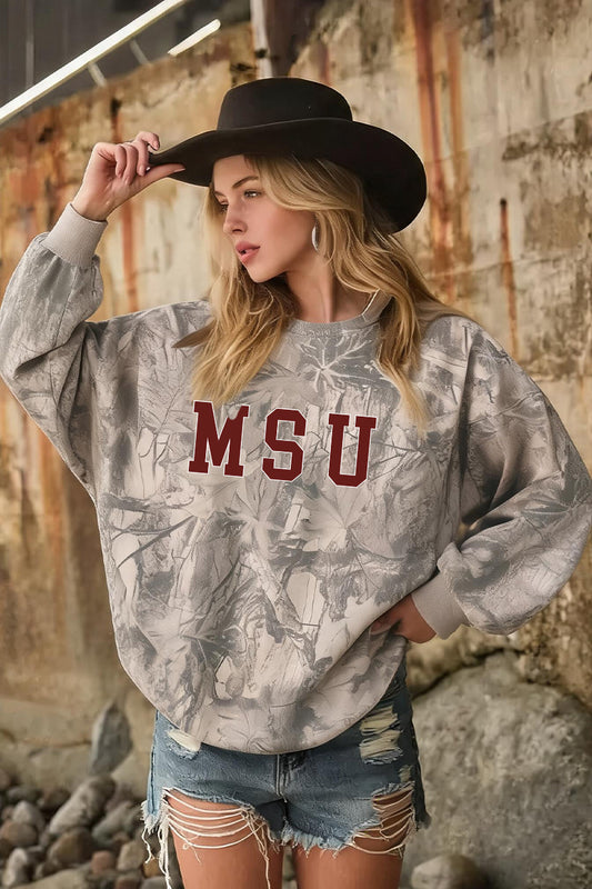 Camo MSU Oversized Crewneck Game Day Sweatshirt