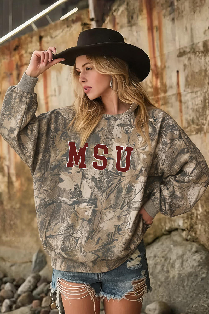 Camo MSU Oversized Crewneck Game Day Sweatshirt