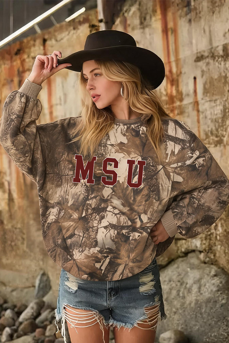 Camo MSU Oversized Crewneck Game Day Sweatshirt