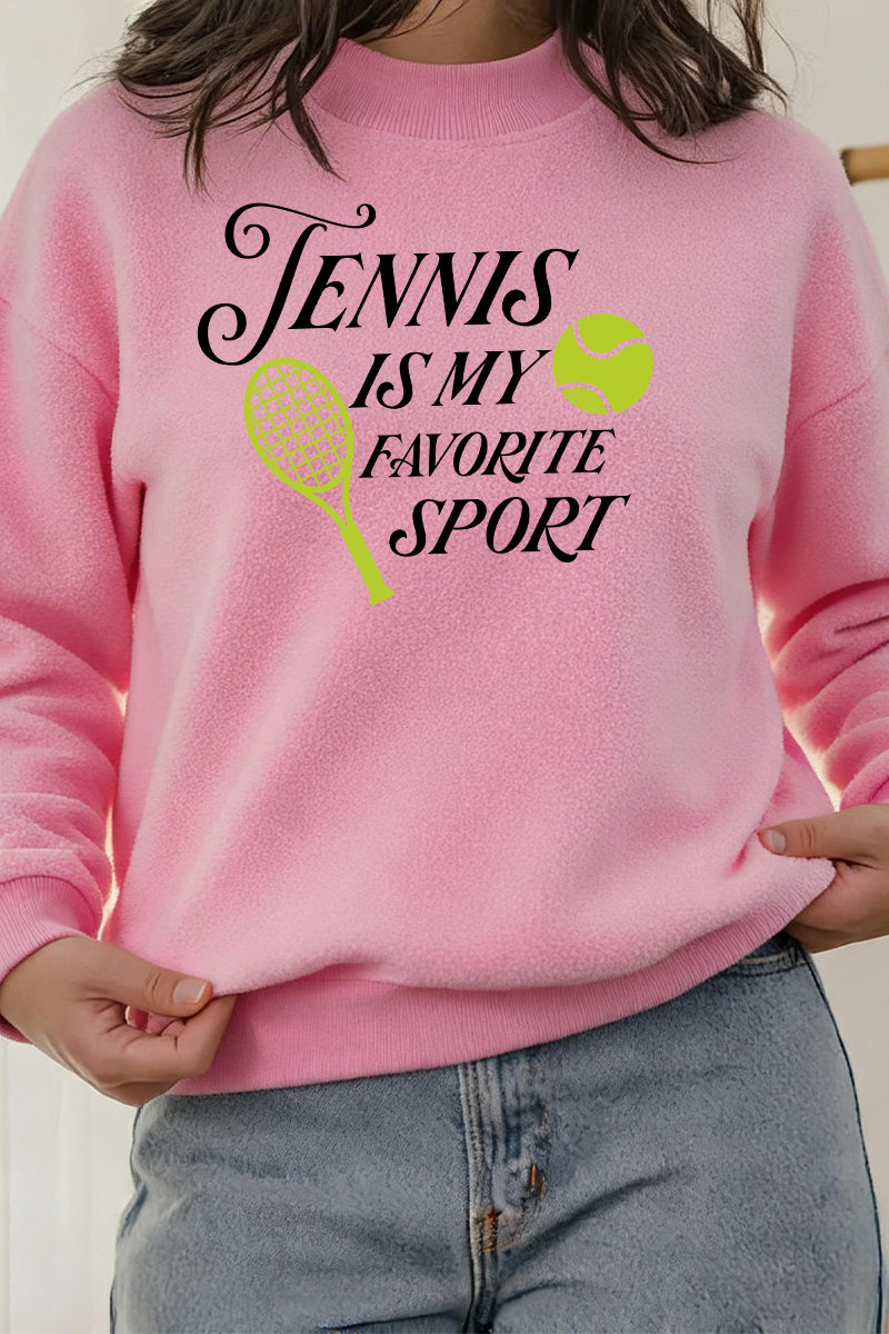 Tennis Graphic Cotton Blend Sweatshirt Casual Reversible