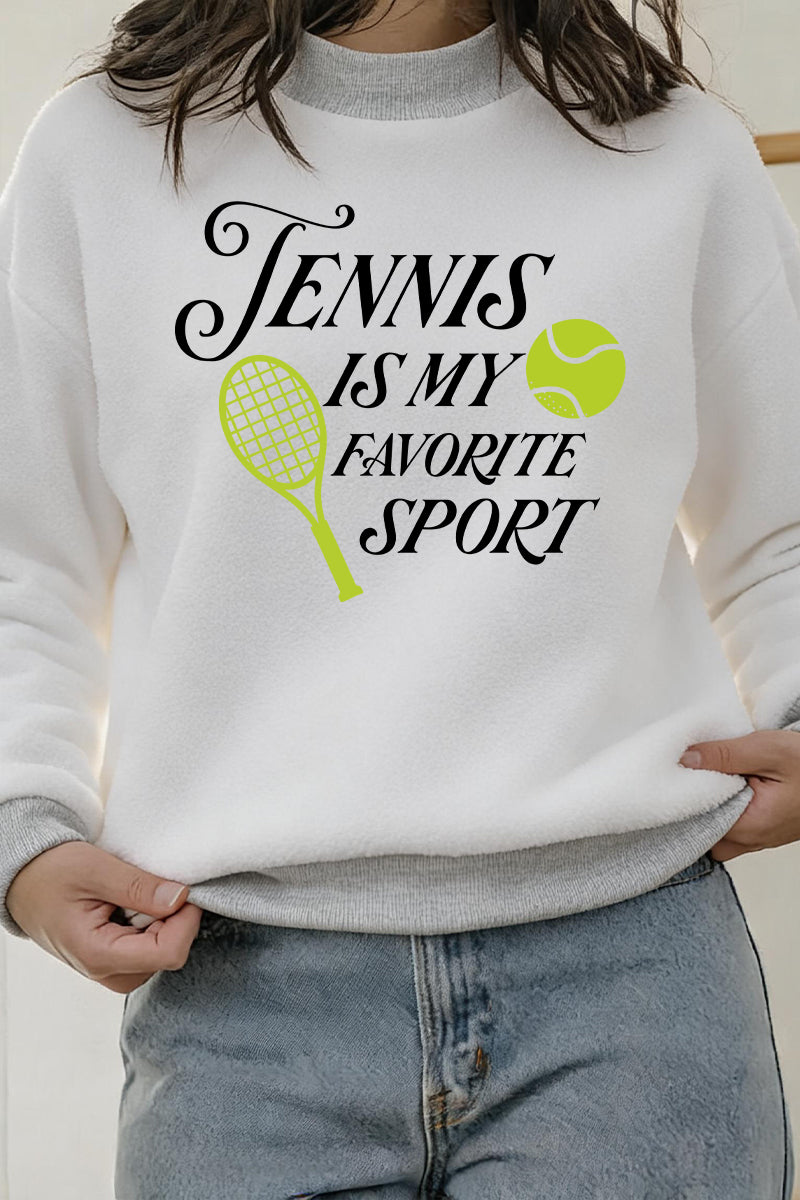 Tennis Graphic Cotton Blend Sweatshirt Casual Reversible