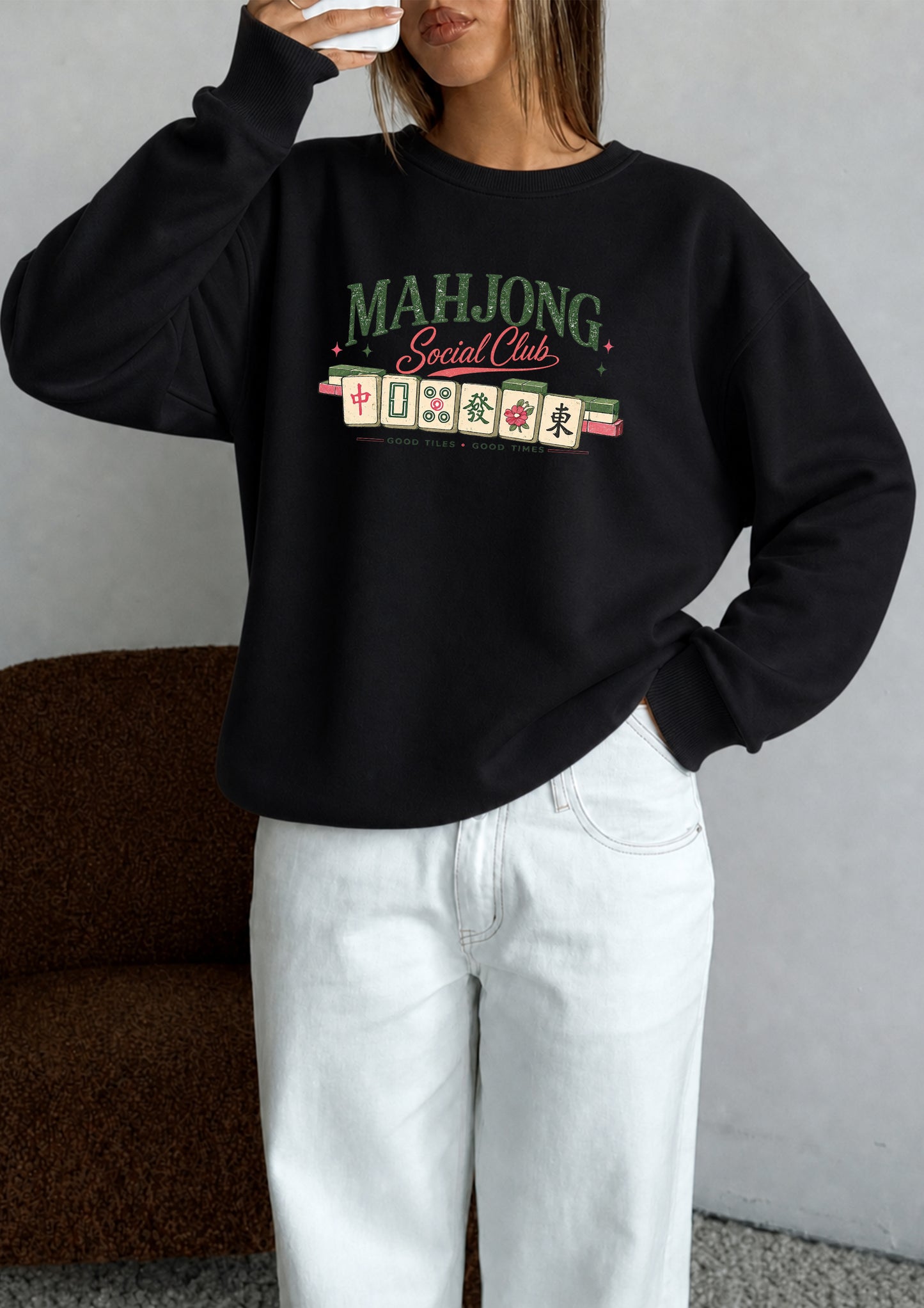 Mahjong Social Club Graphic Crewneck Sweatshirt