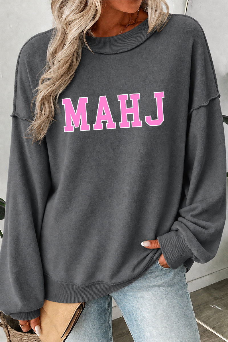 Varsity Letter Graphic Mock Neck Oversized Sweatshirt