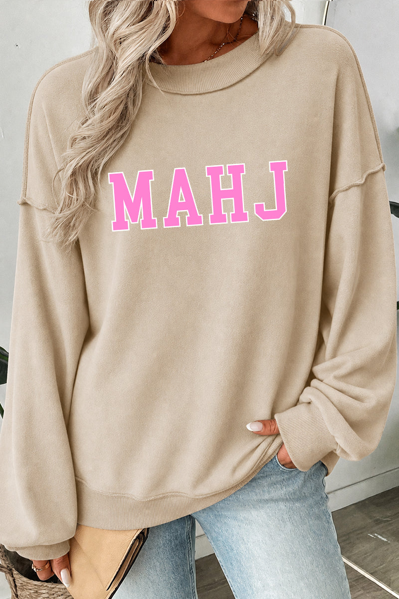 Varsity Letter Graphic Mock Neck Oversized Sweatshirt