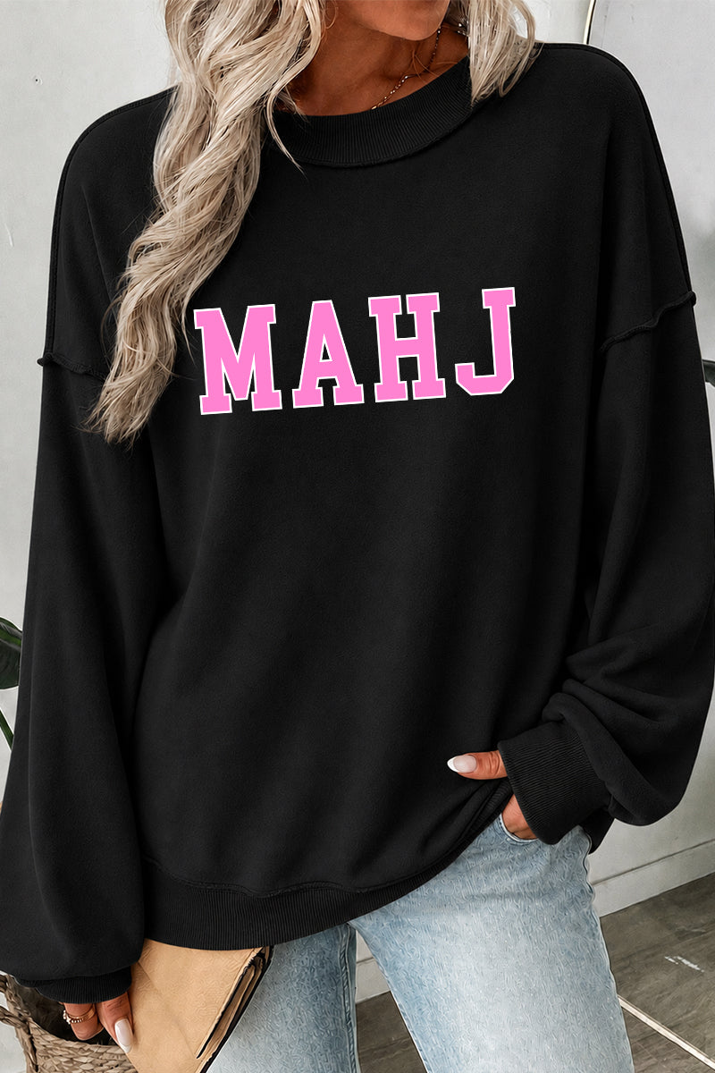 Varsity Letter Graphic Mock Neck Oversized Sweatshirt