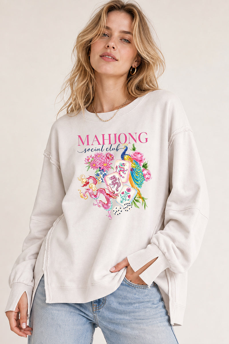 Mahjong Social Club Peacock Graphic Sweatshirt