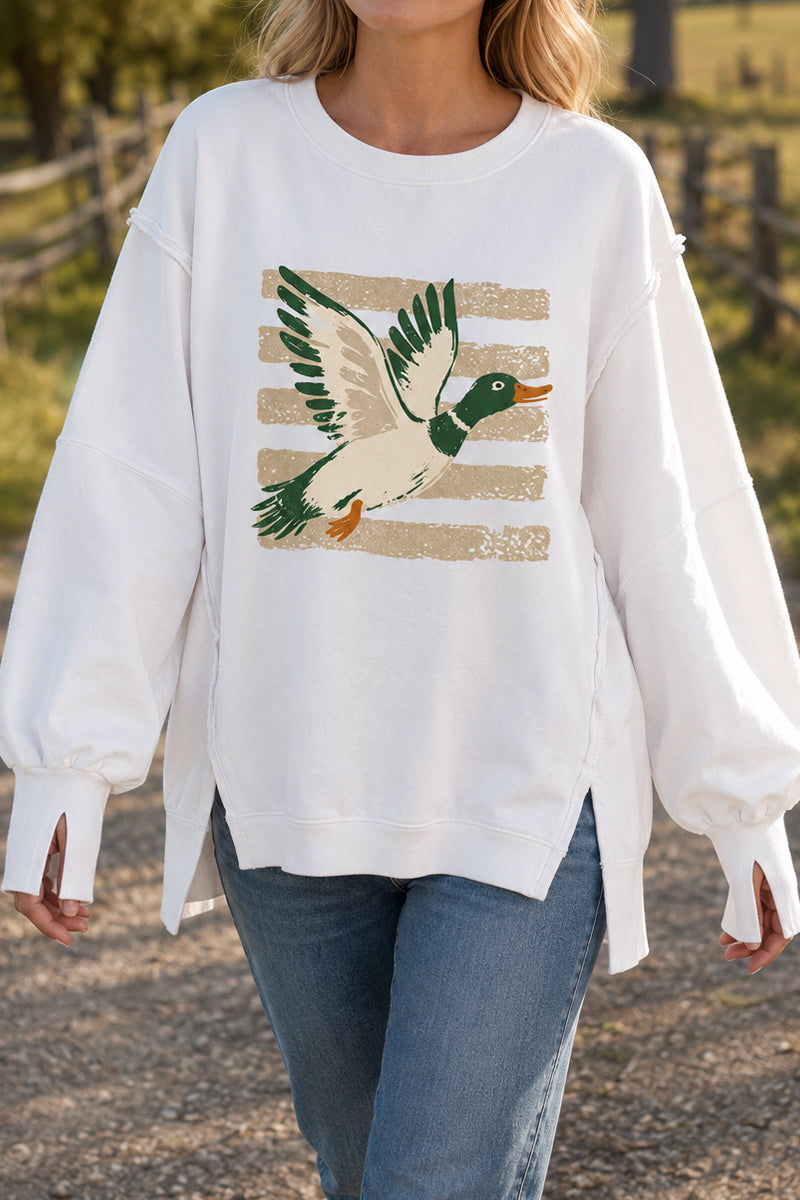 Duck Graphic Washed Exposed Seam Oversized Sweatshirt