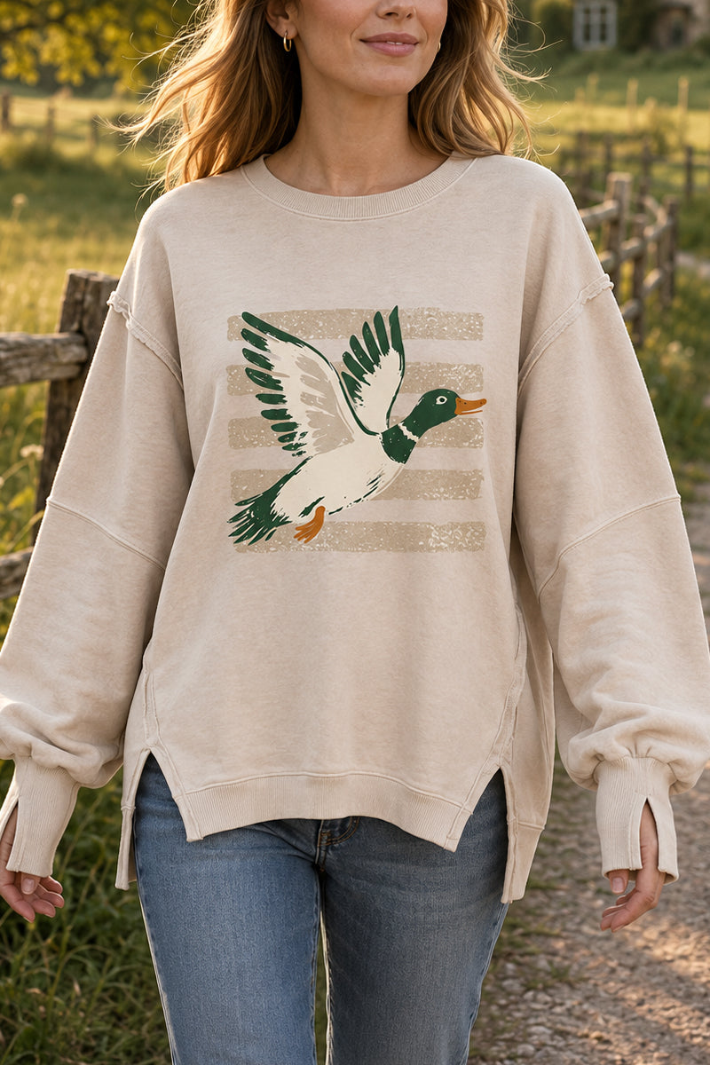 Duck Graphic Washed Exposed Seam Oversized Sweatshirt