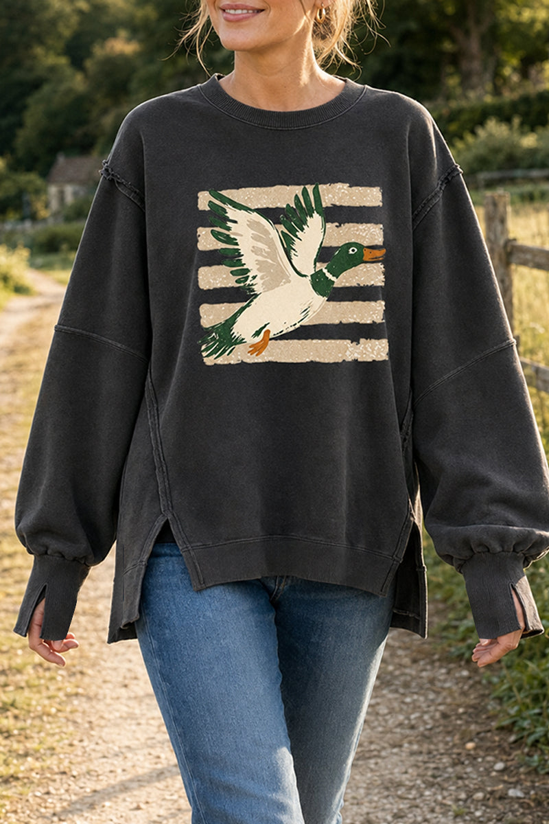 Duck Graphic Washed Exposed Seam Oversized Sweatshirt
