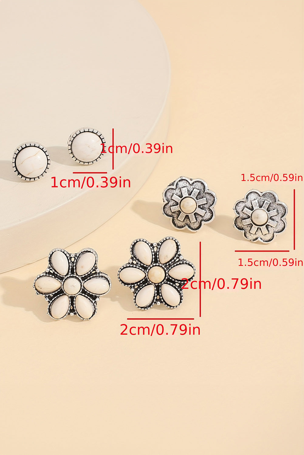 3 Pairs Western Turquoise Stud Earrings