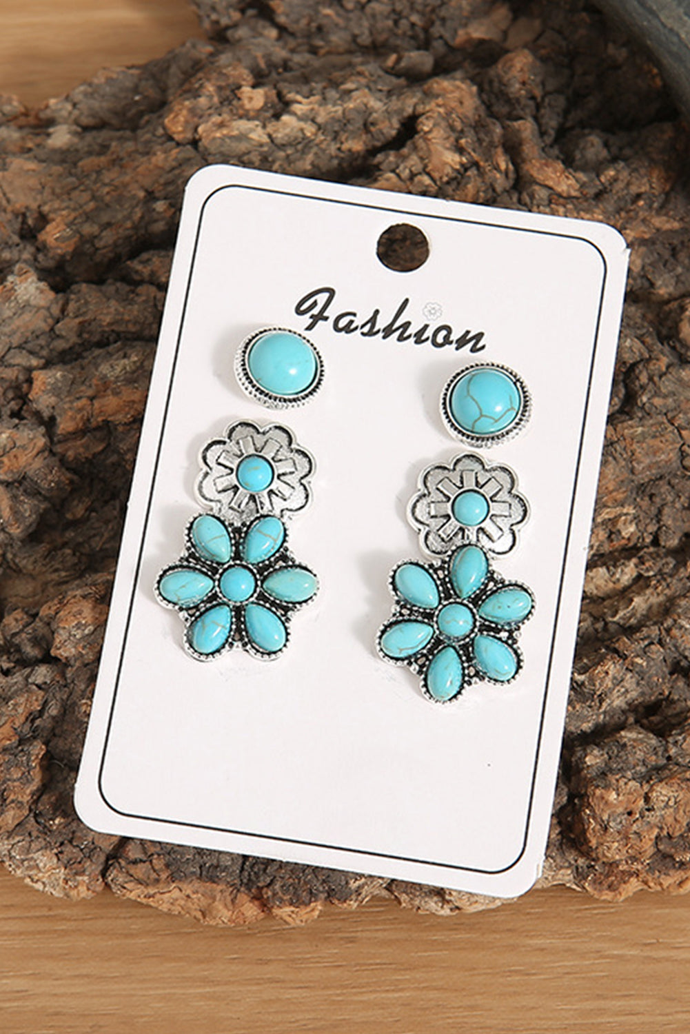3 Pairs Western Turquoise Stud Earrings