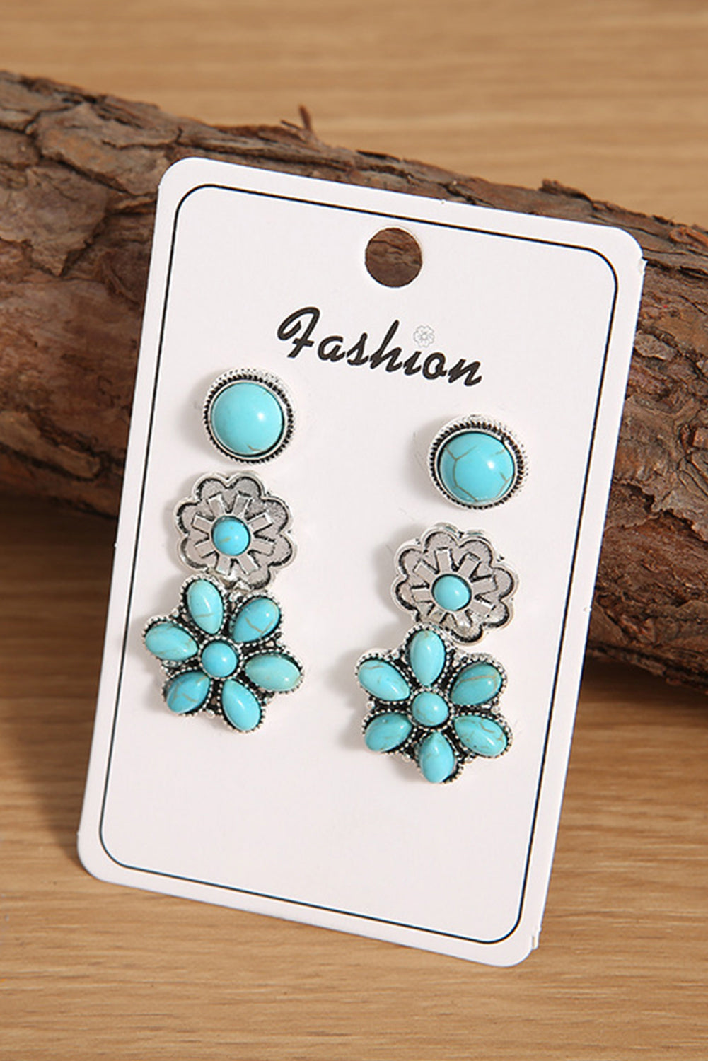 3 Pairs Western Turquoise Stud Earrings