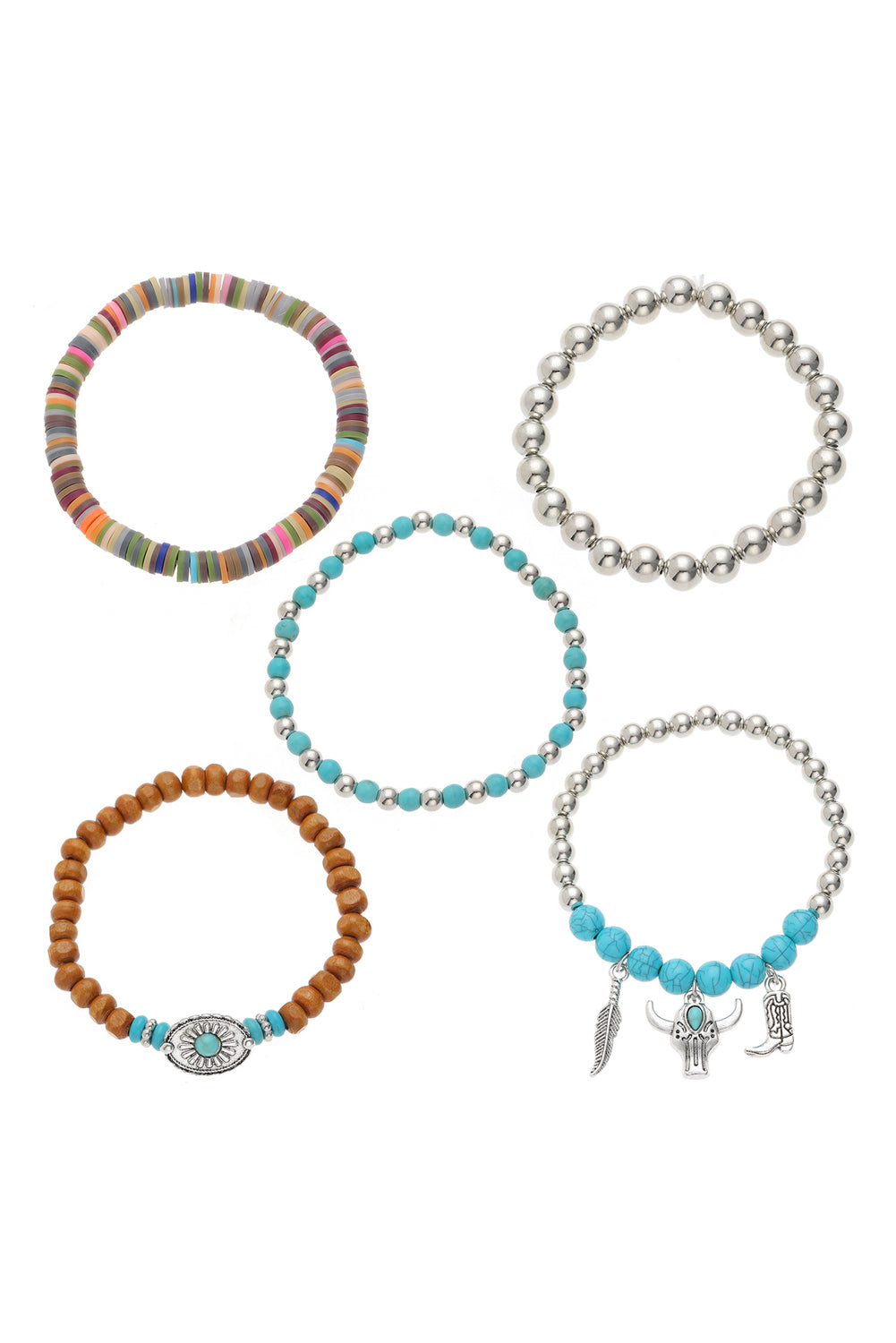 Turquoise Western Pattern Turquoise Beaded Multi Layer Bracelet Set