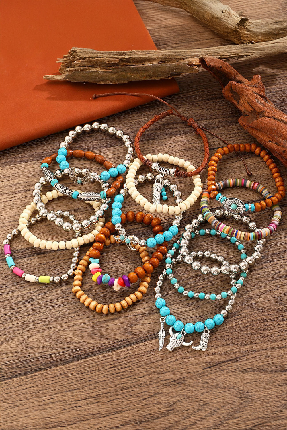 Turquoise Western Pattern Turquoise Beaded Multi Layer Bracelet Set