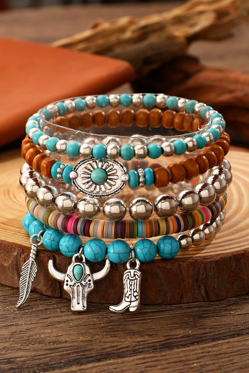 Turquoise Western Pattern Turquoise Beaded Multi Layer Bracelet Set