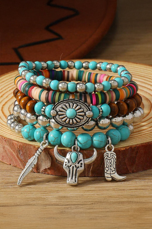Turquoise Western Pattern Turquoise Beaded Multi Layer Bracelet Set