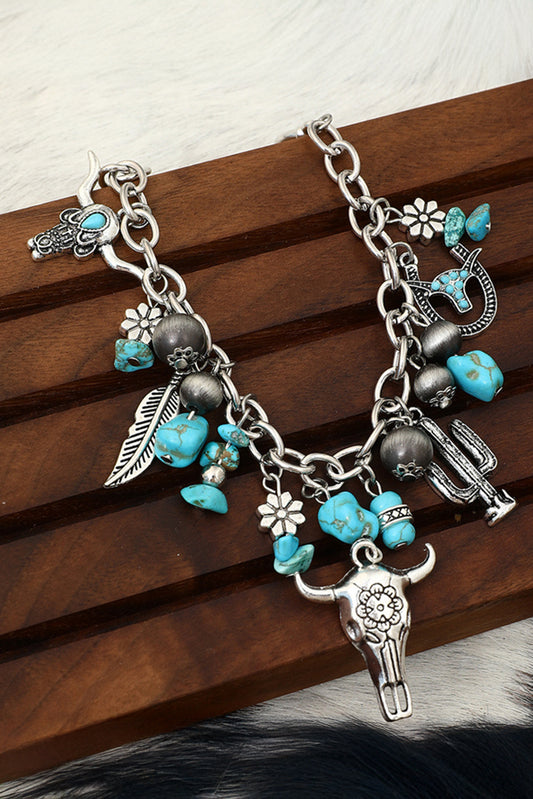 Light Blue Western Turquoise Beaded Multi Layered Anklet