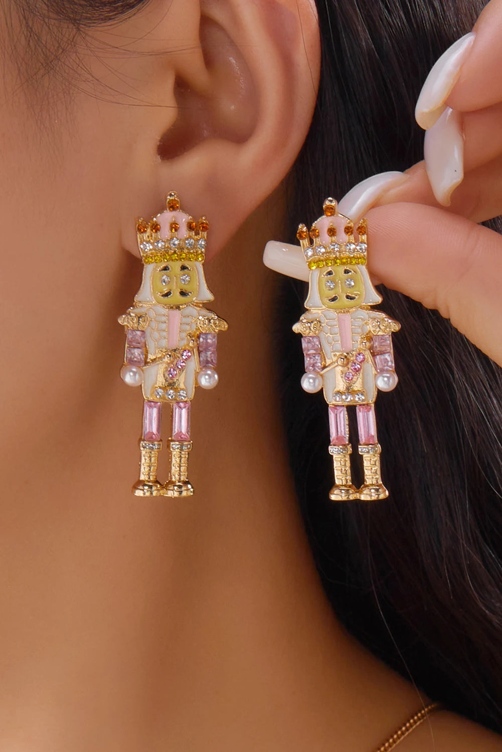 Fiery Red Christmas Nutcracker Doll Alloy Gem Holiday Earrings