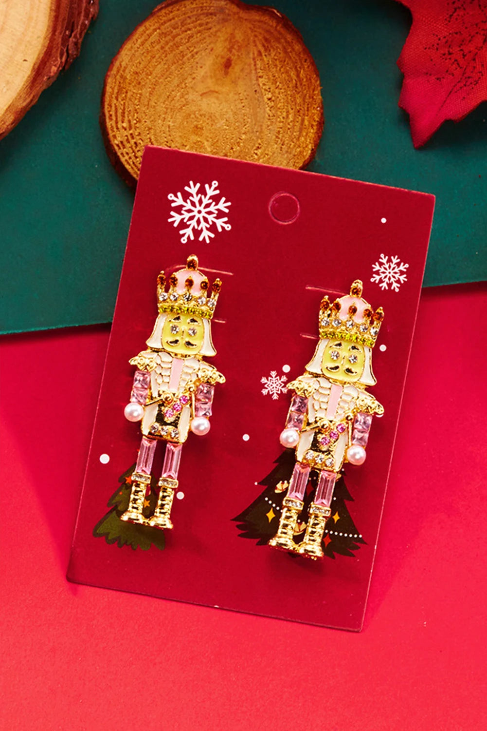 Fiery Red Christmas Nutcracker Doll Alloy Gem Holiday Earrings