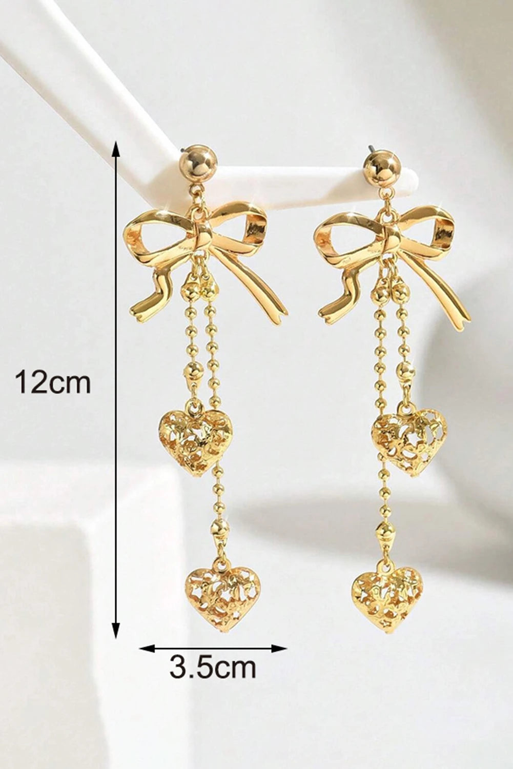 Gold Plated Alloy Bow Beading Heart Dangle Earrings