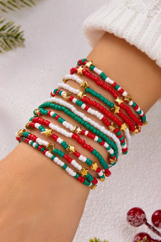 Gold Plated Star Colorful Beads Christmas Fashion Bracelet Set