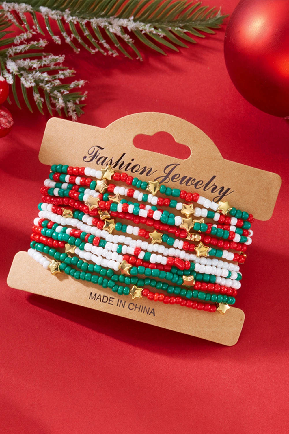 Gold Plated Star Colorful Beads Christmas Fashion Bracelet Set