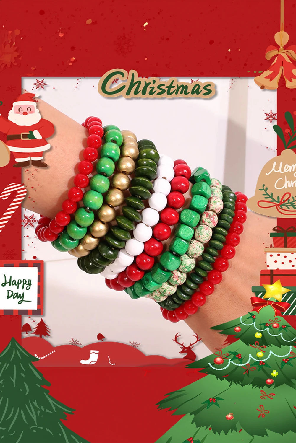 Fiery Red Christmas Mixed Color Stackable Bracelets 10pcs/Set