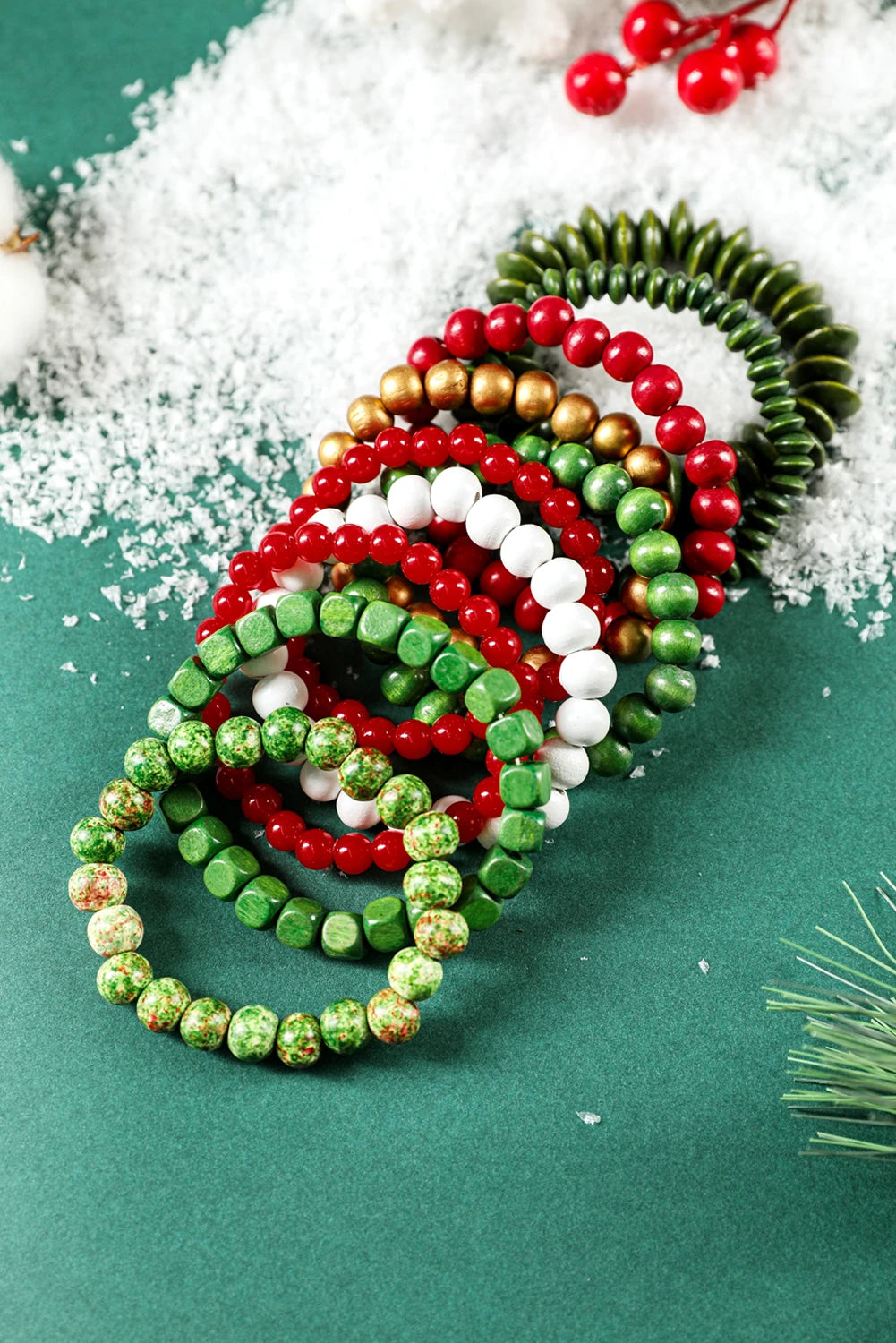 Fiery Red Christmas Mixed Color Stackable Bracelets 10pcs/Set
