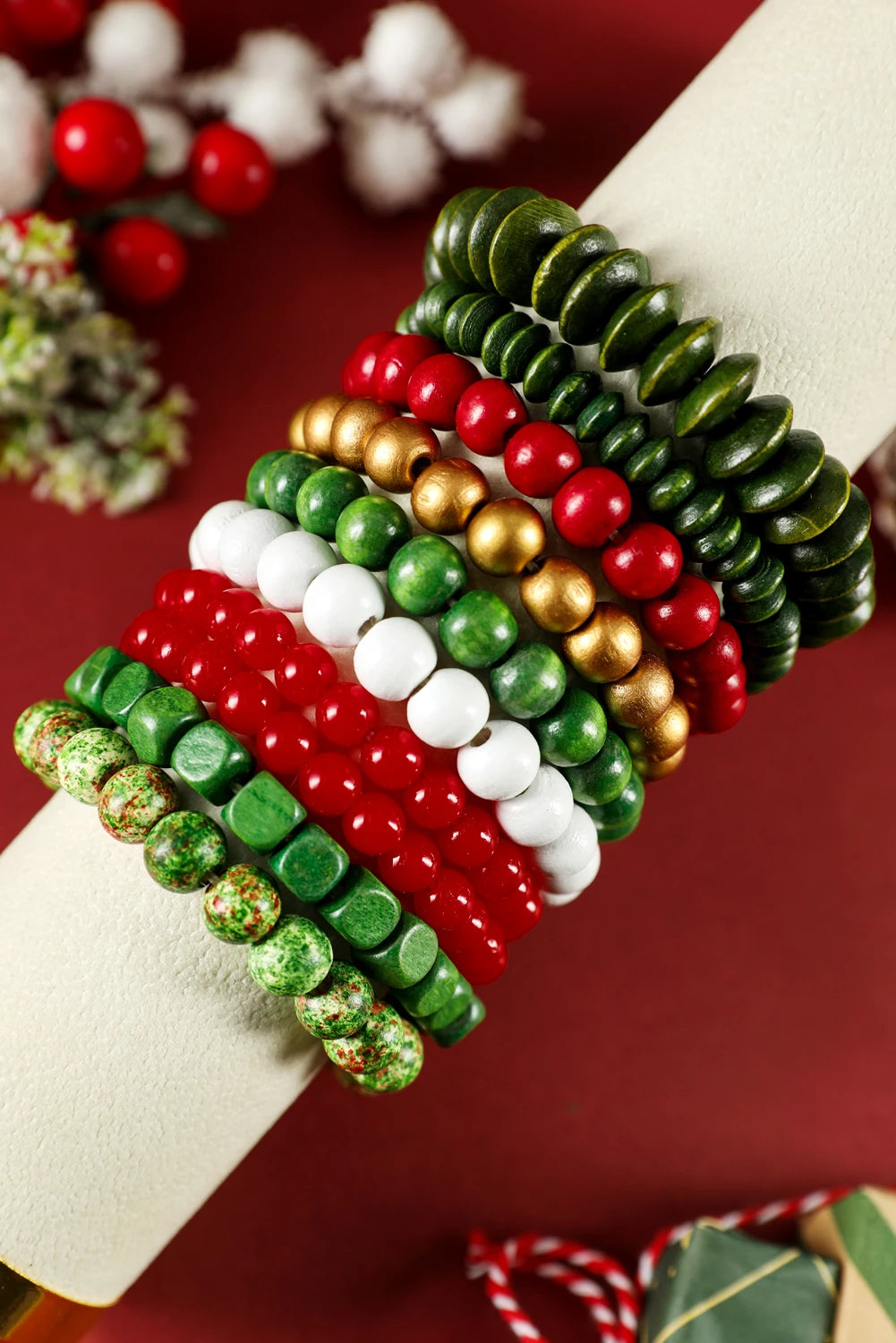 Fiery Red Christmas Mixed Color Stackable Bracelets 10pcs/Set