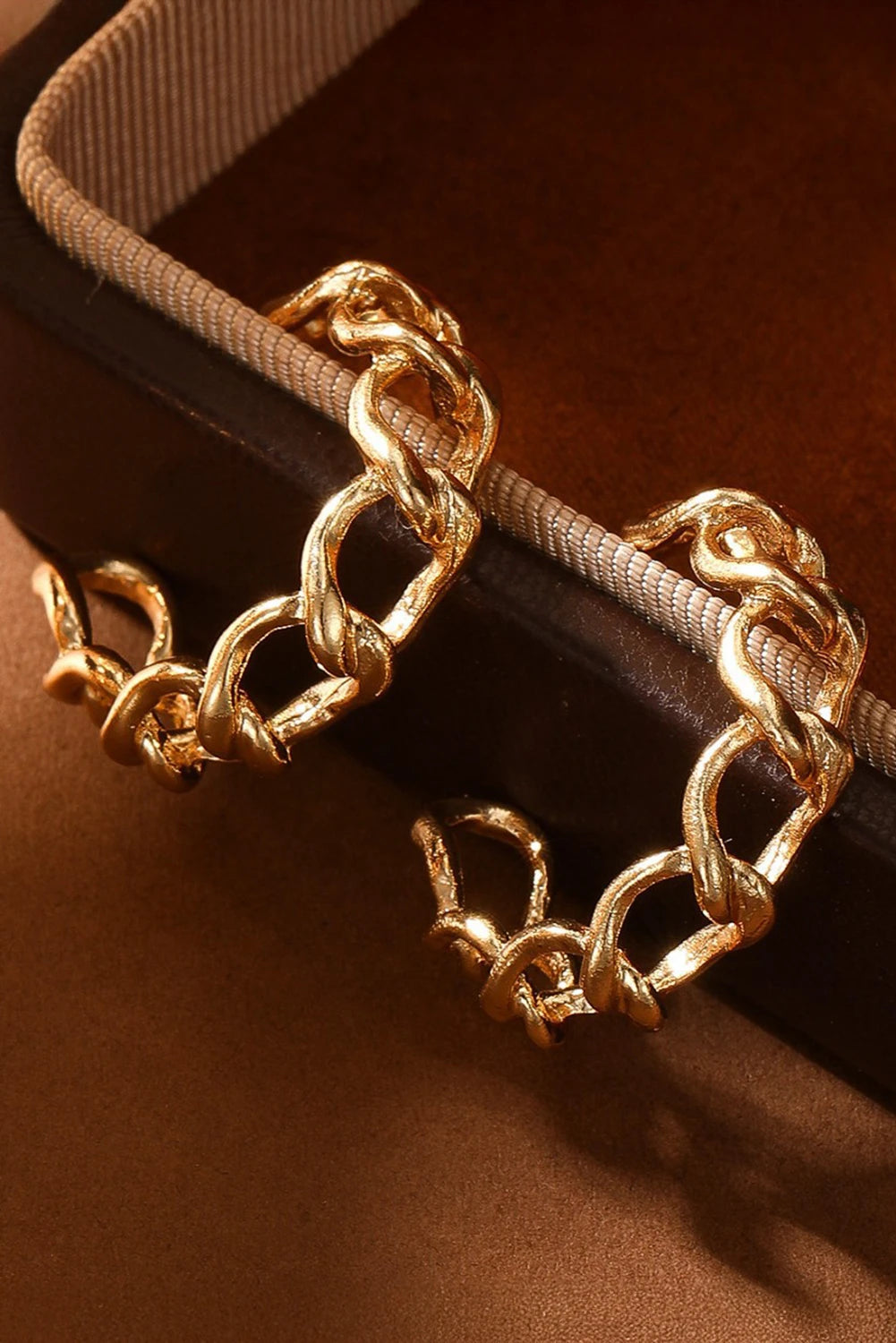 Gold Alloy Plated Round Hoop Chain Stud Earrings