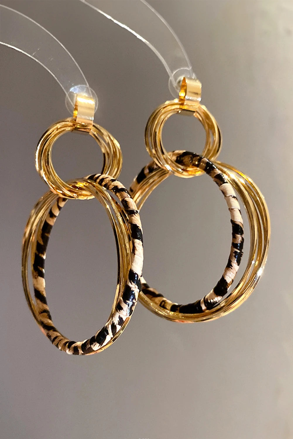 Gold Multi Hoop Leopard Detail Boho Fashion Earrings
