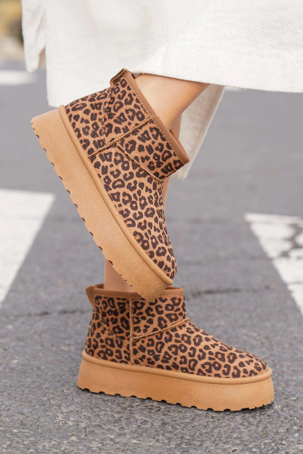 Chestnut Leopard Faux Suede Platform Snow Boots