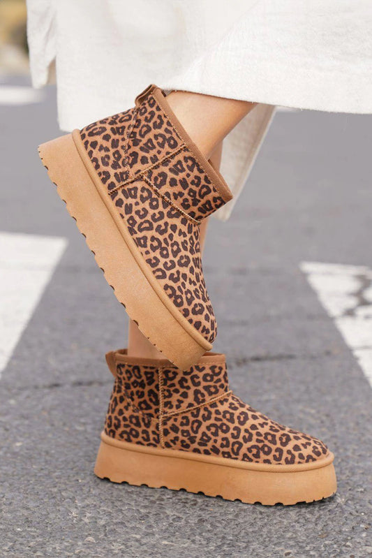 Chestnut Leopard Faux Suede Platform Snow Boots